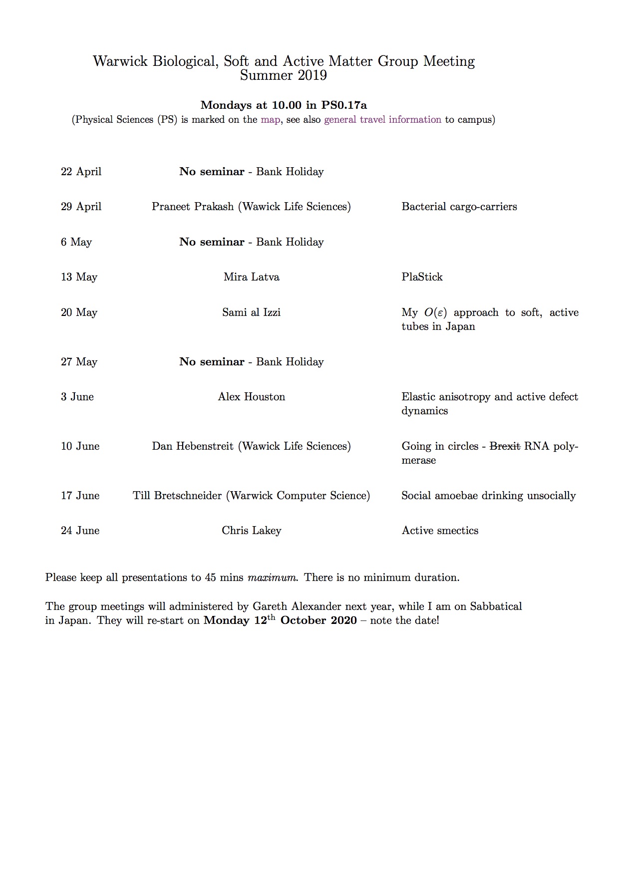 group meetings summer 2019